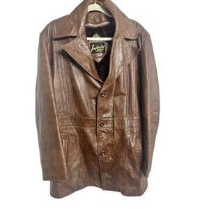 Vintage Imperial Leather & Sportswear Men Brown Retro Coat Fur Lining Zipped 46